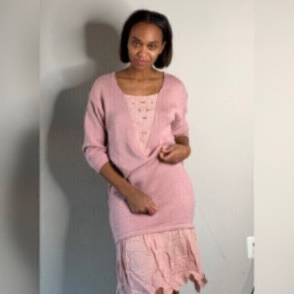 My Michelle Vintage Pink Knit Long Sleeve Midi Sweater Dress - Picture 12 of 16